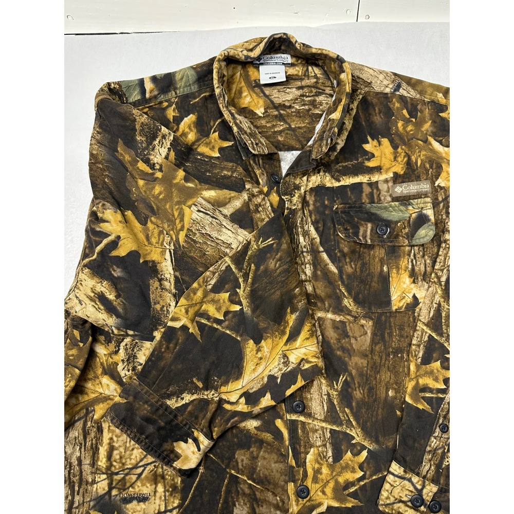 Columbia Timberwolf Camo‎ Button Front Long Sleeve Shirt Mens XL Hunting